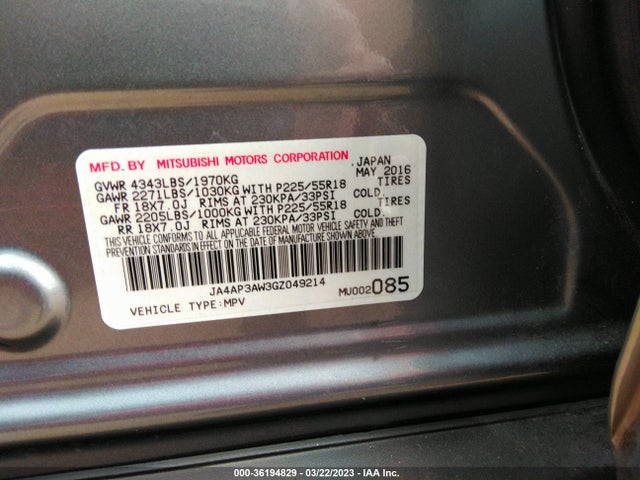 JA4AP3AW3GZ049214 Mitsubishi Outlander Sport 2.4