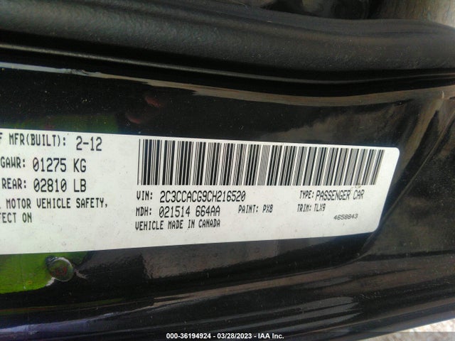 2012 CHRYSLER 300 LIMITED VIN: 2C3CCACG9CH216520
