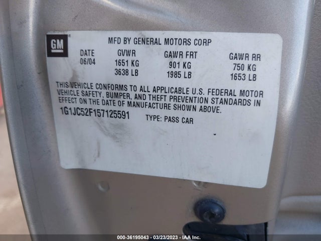 2005 CHEVROLET CAVALIER BASE VIN: 1G1JC52F157125591