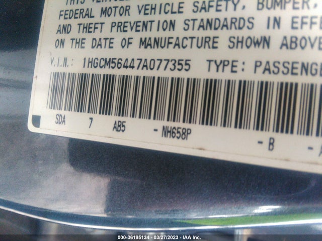 2007 HONDA ACCORD SDN LX VIN: 1HGCM56447A077355