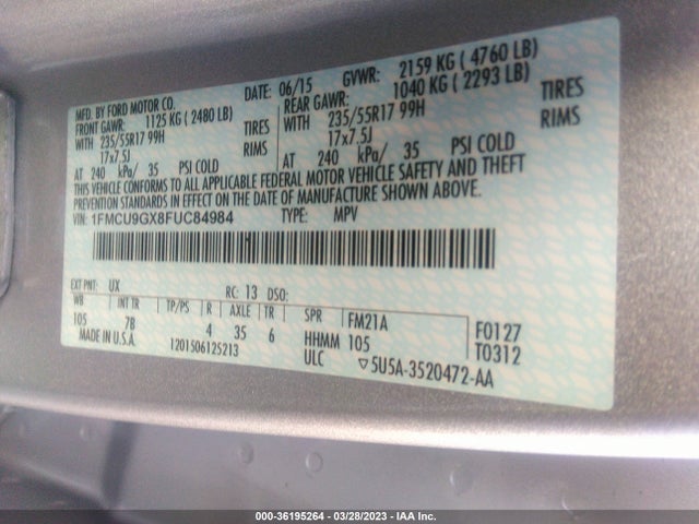 Ford ESCAPE SE 2015 1FMCU9GX8FUC84984 Image 10