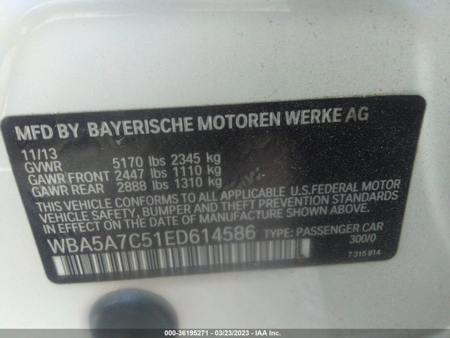 BMW 5 Series 528i Xdrive 2014 WBA5A7C51ED614586 Image 9