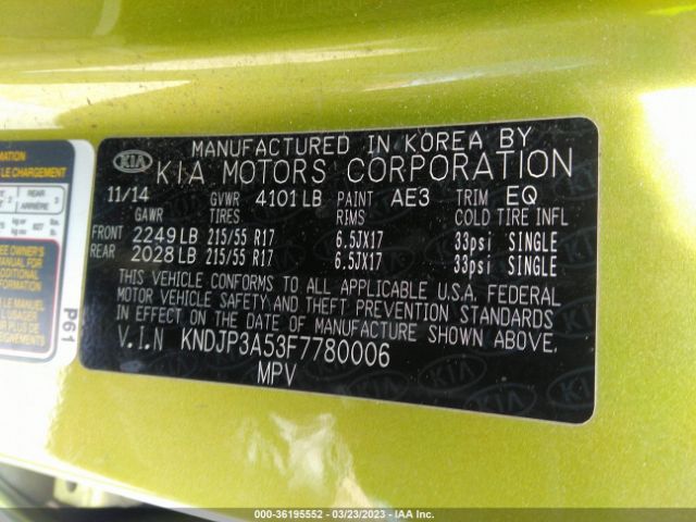 KNDJP3A53F7780006 KIA SOUL +