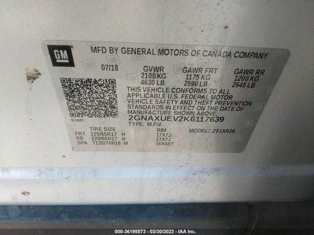 Chevrolet EQUINOX LT 2019 2GNAXUEV2K6117639 Image 10