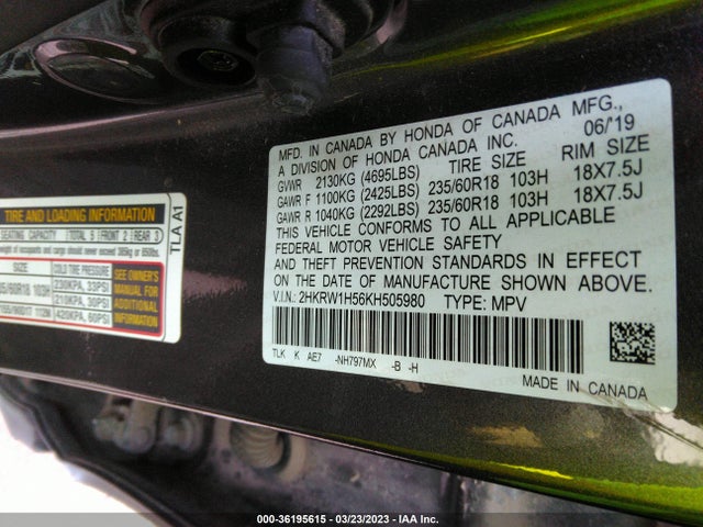 Honda CR-V EX 2019 2HKRW1H56KH505980 Image 9
