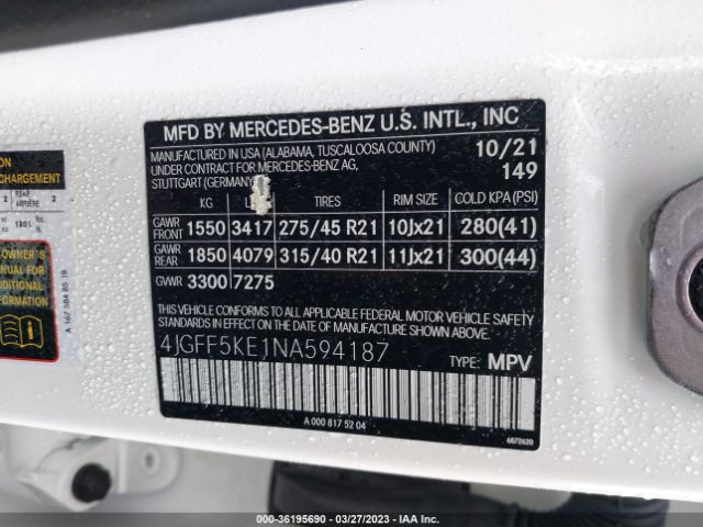 4JGFF5KE1NA594187 Mercedes-Benz Gls Gls 450