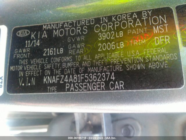 KNAFZ4A81F5362374 KIA FORTE EX