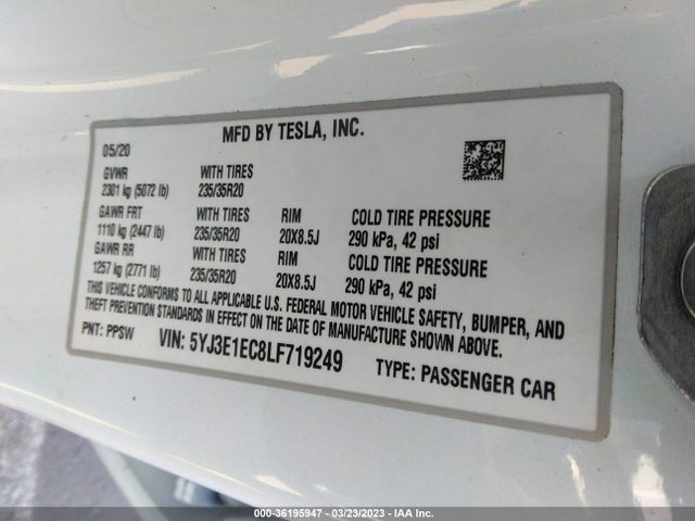 Tesla Model 3 Performance 2020 5YJ3E1EC8LF719249 Image 11