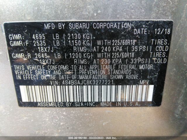 4S4BSAJC8K3277221 Subaru Outback Limited