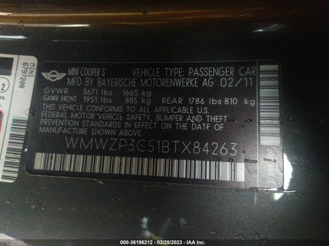 2011 MINI COOPER S WMWZP3C51BTX84263 Photo 8