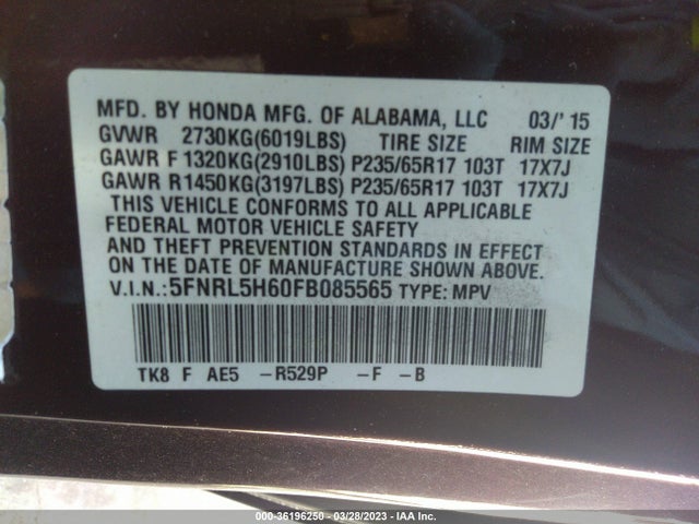 Honda Odyssey Ex-l 2015 5FNRL5H60FB085565 Image 10