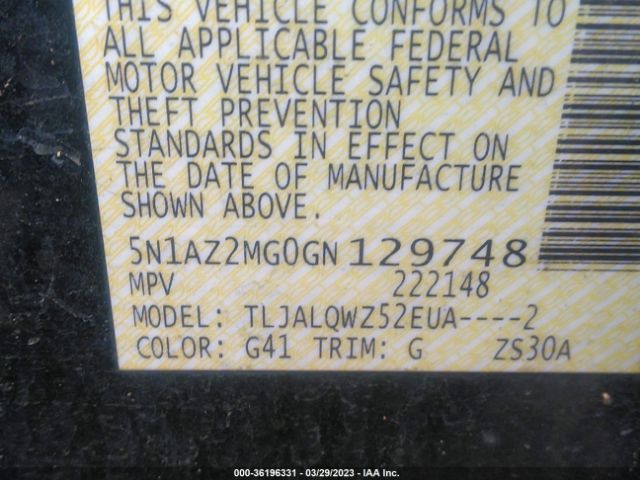 5N1AZ2MG0GN129748 Nissan MURANO SV
