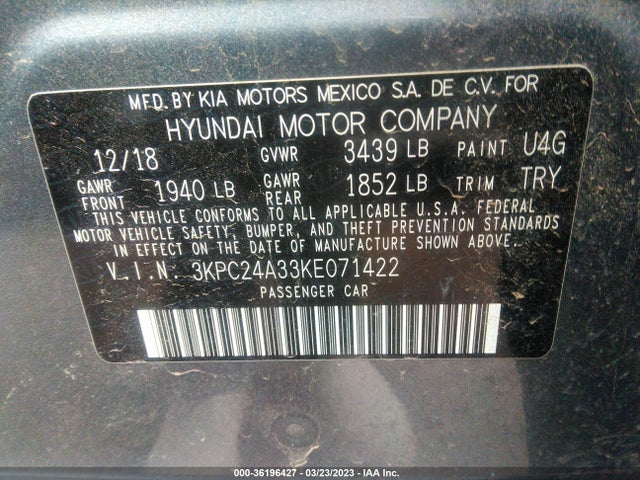 Hyundai ACCENT SE 2019 3KPC24A33KE071422 Image 10