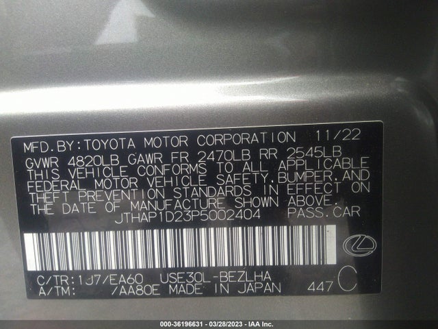 2023 Lexus IS, VIN: JTHAP1D23P5002404