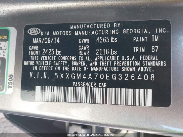 5XXGM4A70EG326408 KIA Optima Lx