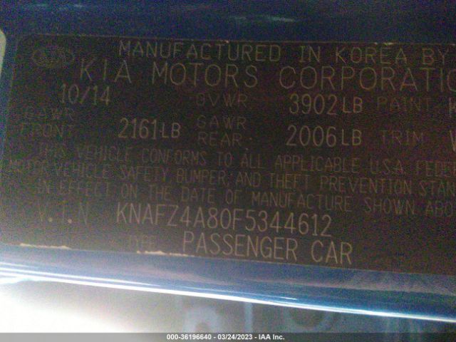 KNAFZ4A80F5344612 KIA FORTE EX