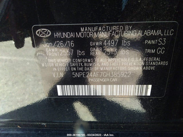 Hyundai Sonata 2.4l 2016 5NPE24AF7GH385922 Image 10