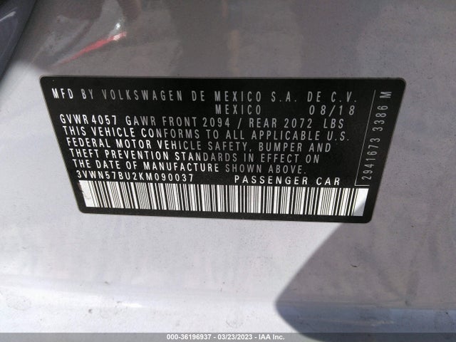 2019 VOLKSWAGEN JETTA S VIN: 3VWN57BU2KM090037