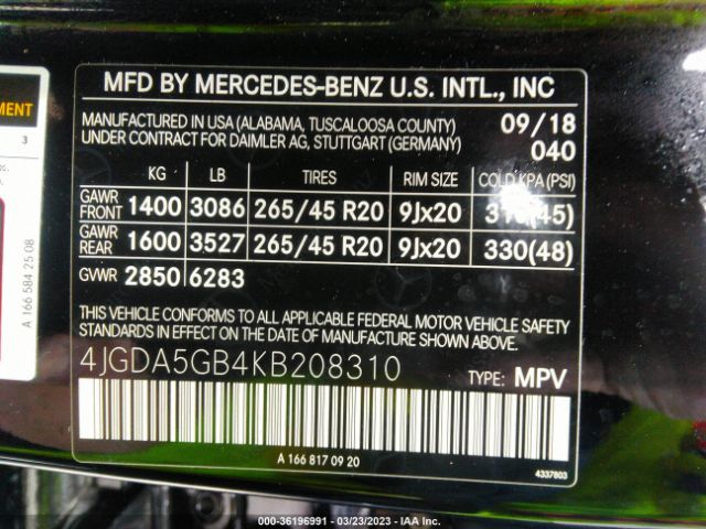 4JGDA5GB4KB208310 Mercedes-Benz Gle Gle 400