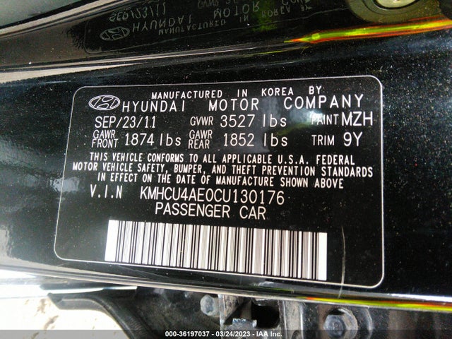 2012 HYUNDAI ACCENT GLS VIN: KMHCU4AE0CU130176