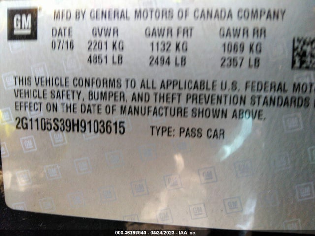 Chevrolet IMPALA LT 2017 2G1105S39H9103615 Image 9
