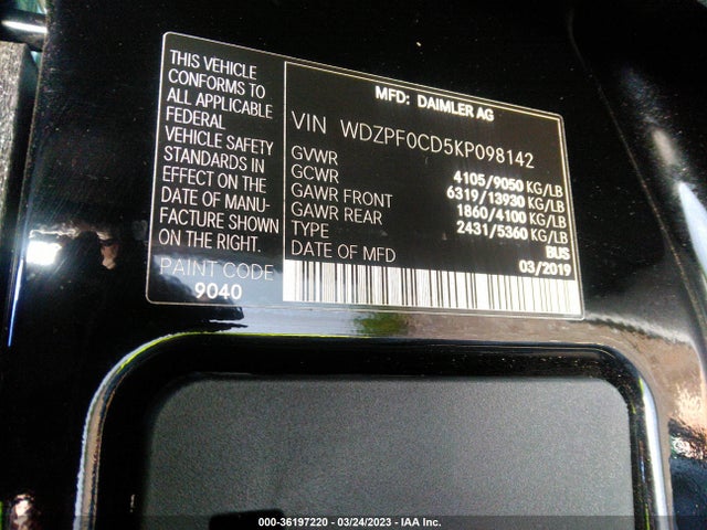 WDZPF0CD5KP098142 Mercedes-Benz SPRINTER PASSENGER VAN