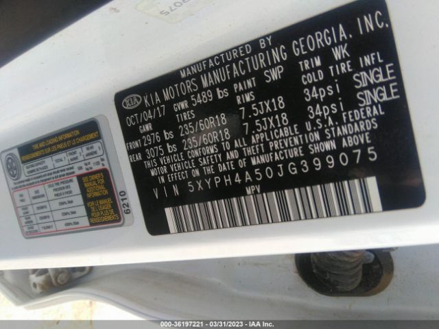 5XYPH4A50JG399075 KIA Sorento Ex V6