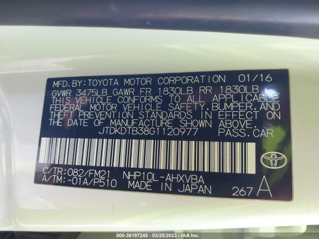 2016 Toyota Prius, VIN: JTDKDTB38G1120977