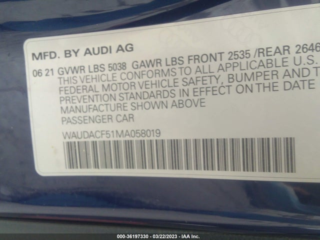 WAUDACF51MA058019 Audi A5 Sportback S Line Premium