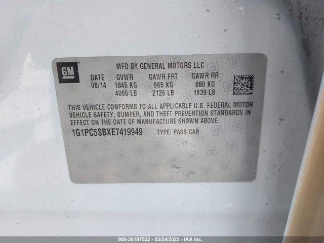 Chevrolet Cruze 1lt 2014 1G1PC5SBXE7419949 Image 10