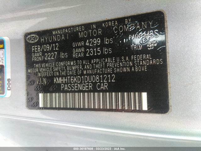 2013 HYUNDAI GENESIS COUPE 2.0T VIN: KMHHT6KD1DU081212