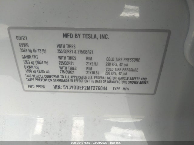 Tesla Model Y Performance 2021 5YJYGDEF2MF276044 Image 11