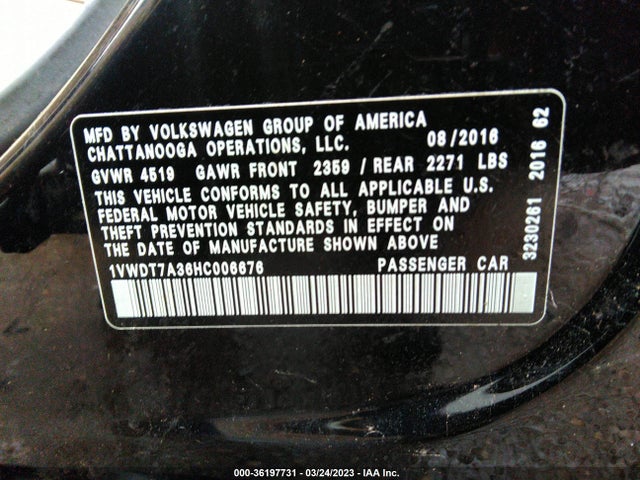 1VWDT7A36HC006676 Volkswagen Passat R-line W/comfort Pkg