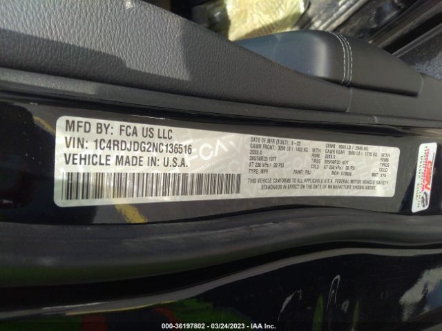 1C4RDJDG2NC136516 Dodge DURANGO GT