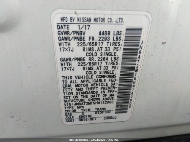 JN8AT2MT5HW142000 Nissan ROGUE SV