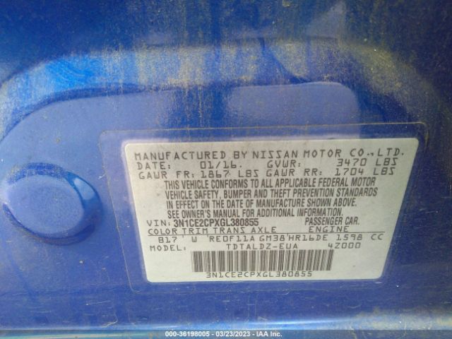 3N1CE2CPXGL380855 Nissan Versa Note Sv