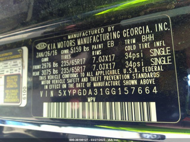 5XYPGDA31GG157664 KIA SORENTO LX