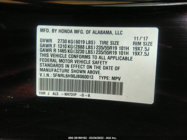 Honda Odyssey Elite 2018 5FNRL6H90JB060013 Image 9