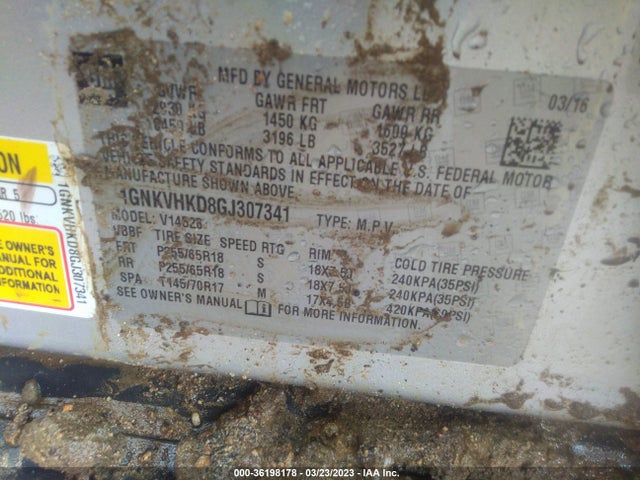 Chevrolet Traverse Lt 2016 1GNKVHKD8GJ307341 Image 10