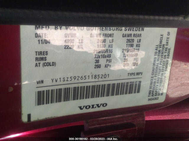 2005 VOLVO XC70 VIN: YV1SZ592651185201