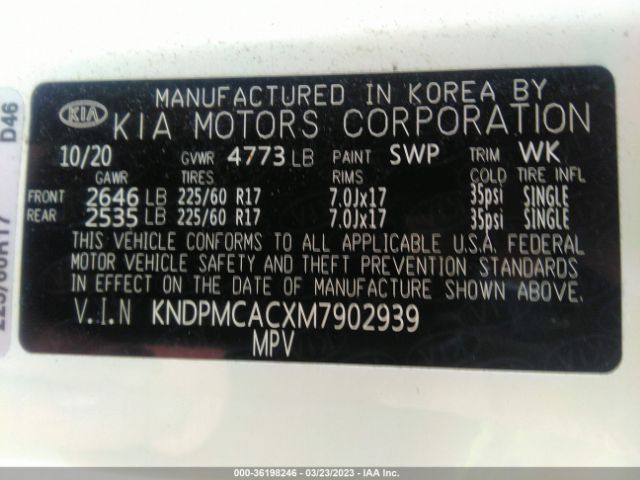 KNDPMCACXM7902939 KIA Sportage Lx