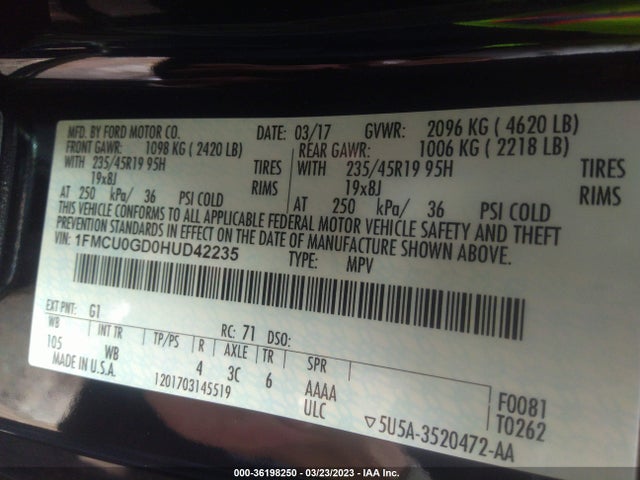 Ford ESCAPE SE 2017 1FMCU0GD0HUD42235 Image 11