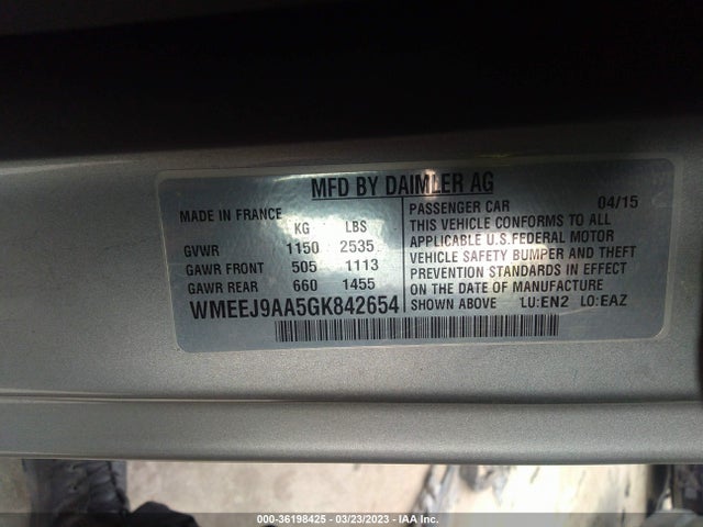 WMEEJ9AA5GK842654 Smart Fortwo Electric Drive Passion