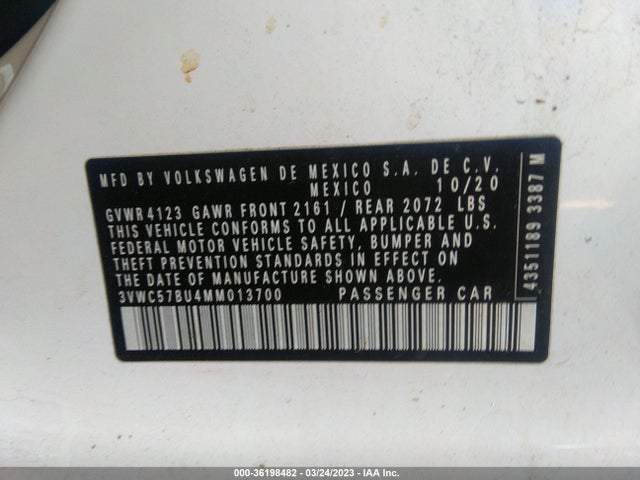 3VWC57BU4MM013700 Volkswagen Jetta S/se/r-line