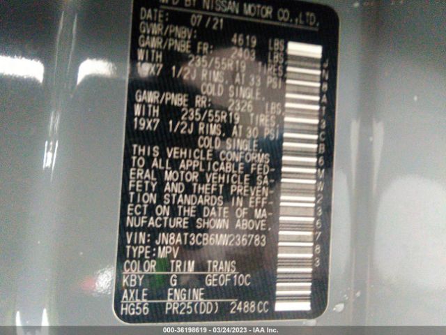 JN8AT3CB6MW236783 Nissan Rogue Sl