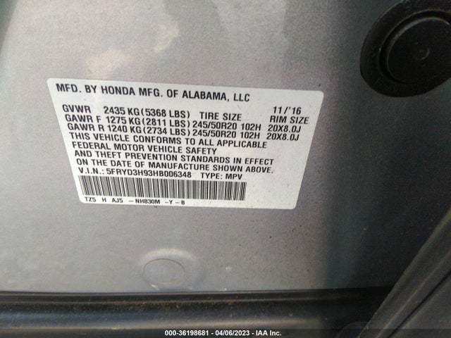5FRYD3H93HB006348 Acura Mdx W/advance