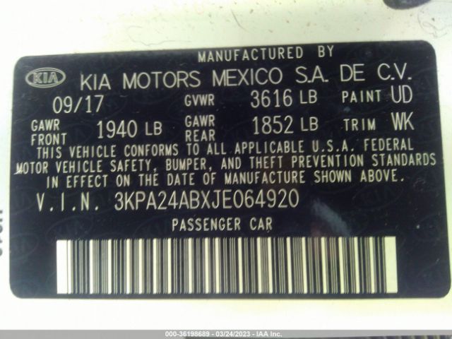 3KPA24ABXJE064920 KIA RIO LX