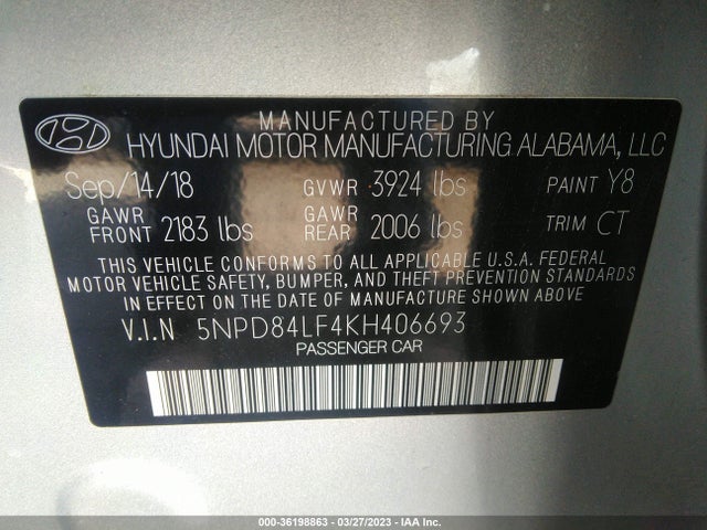 2019 Hyundai Elantra, VIN: 5NPD84LF4KH406693