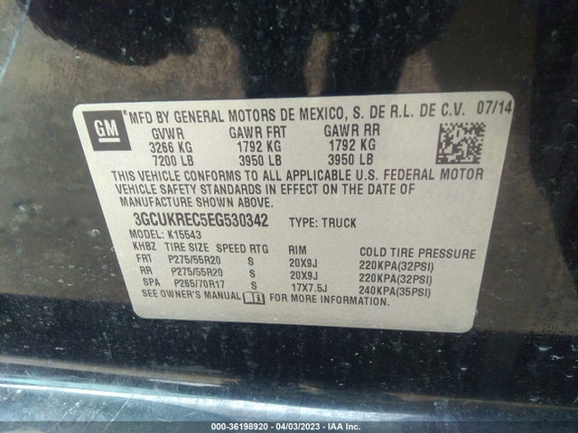 2014 CHEVROLET SILVERADO 1500 LT VIN: 3GCUKREC5EG530342