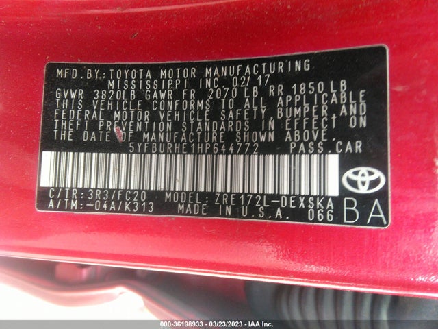 Toyota Corolla L/le/xle/se 2017 5YFBURHE1HP644772 Image 10